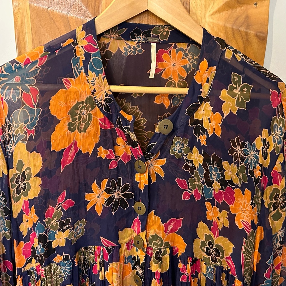 Free People Sheer Flowy Flowered Boho Dress Size S